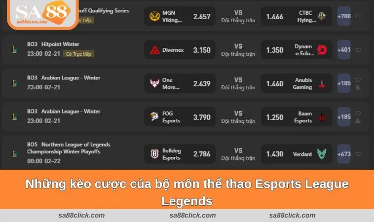 esports sa88 2 Những kèo cược của bộ môn thể thao Esports League Legends