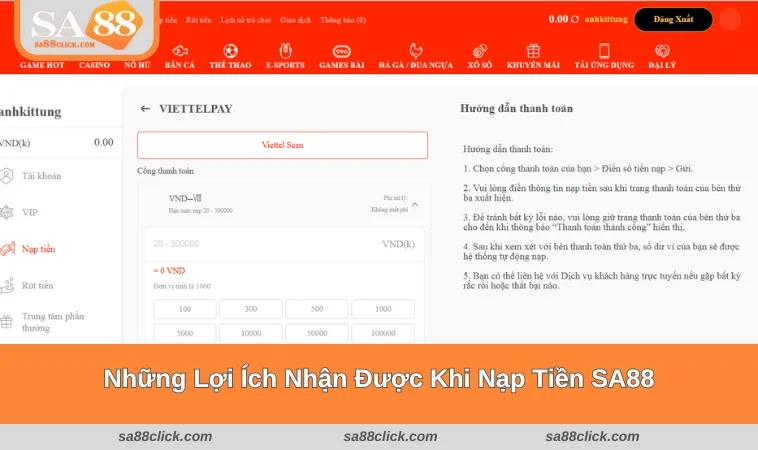 nap tien sa88 1 Những lợi ích nhận được khi tham gia nạp tiền SA88