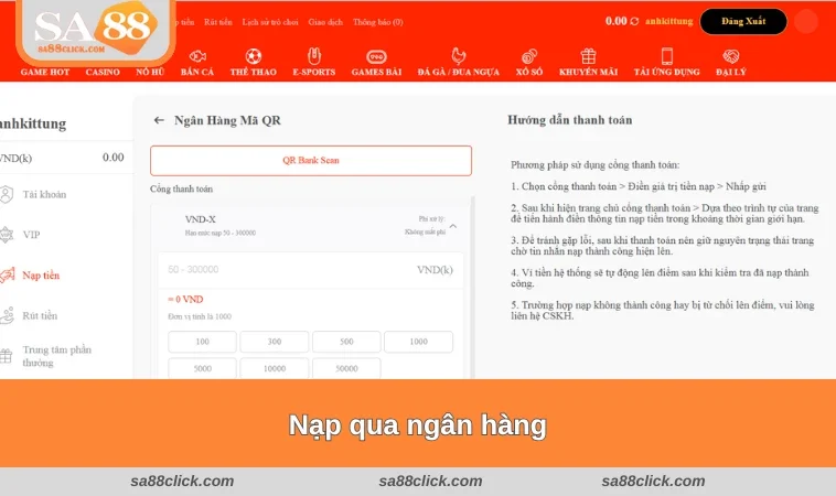 nap tien sa88 2 Nhà cái cung cấp nhiều hình thức nạp tiền qua ngân hàng tiện ích