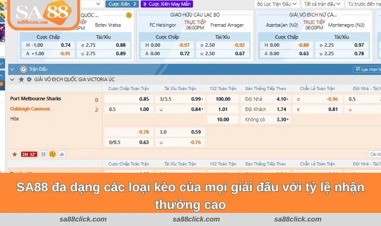 the thao sa88 2 SA88 đa dạng các loại kèo của mọi giải đấu với tỷ lệ nhận thưởng cao